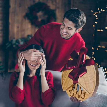 Bamboo Cheese Board and Knife Set | 14-Inch Rotating Board | GenTree Home
