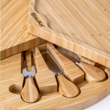 Bamboo Cheese Board and Knife Set | 14-Inch Rotating Board | GenTree Home