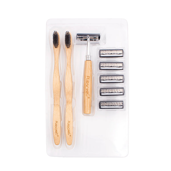Minimalist setup featuring our sustainable grooming bundle"
