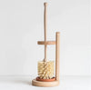 Elegant wooden toilet brush stand with terracotta drip tray for sanitary, quick-drying storage