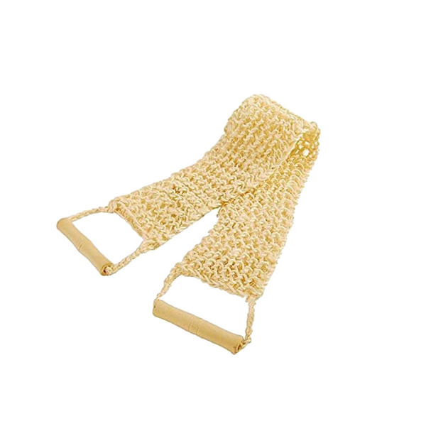 Yellow loofah with a handle on a white background
