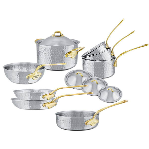 Mauviel 1830 M'ELITE B Hammered 5-Ply 12-Piece Cookware Set With Brass Handles