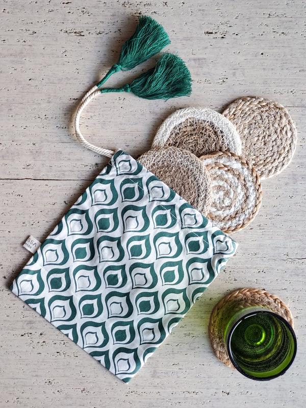 Close up detail of artisanal natural coaster texture