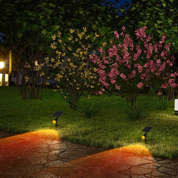 solar-powered lights illuminating a pathway
