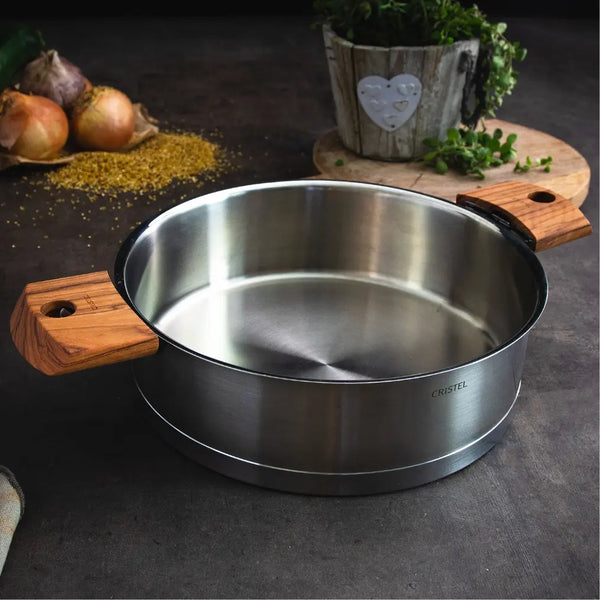 CRISTEL Strate 18/10 stainless steel saute pan with flat glass lid