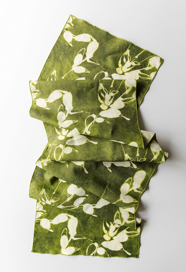 Goldie Home Porto Print olive linen table runner, 16 x 90 inches, view 3