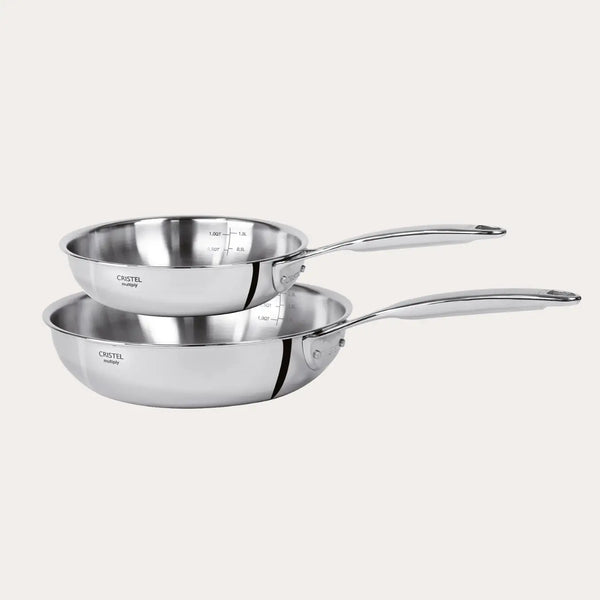 CRISTEL Castel'Pro 5-ply stainless steel deep frying pans, 8 and 9.5 inch, mirror finish