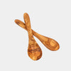 Close-up of hand-polished olive wood grain texture on 5-inch artisan spice scoop