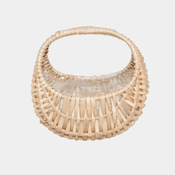 Eco-friendly half-moon wicker basket with handle, handcrafted from sustainable natural willow