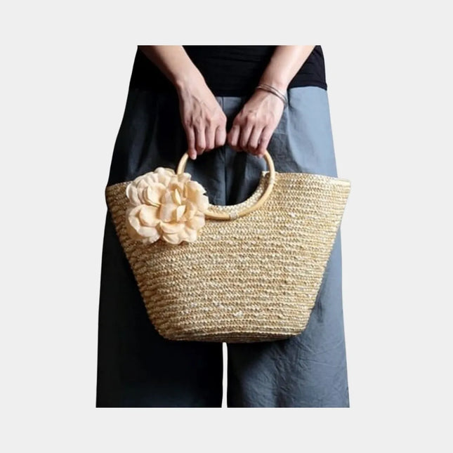 Woven Straw Totebag | Natural Boho Beach Bag | GenTree Home