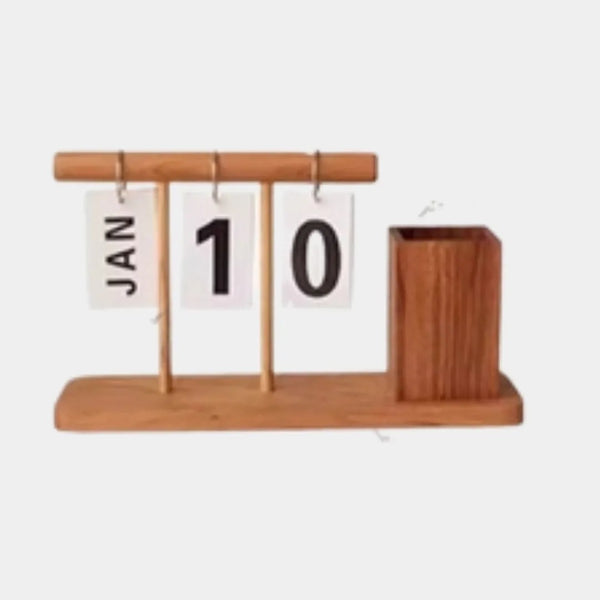Sustainable wood desk organizer styled with pens and accessories, perfect eco-friendly gift for professionals