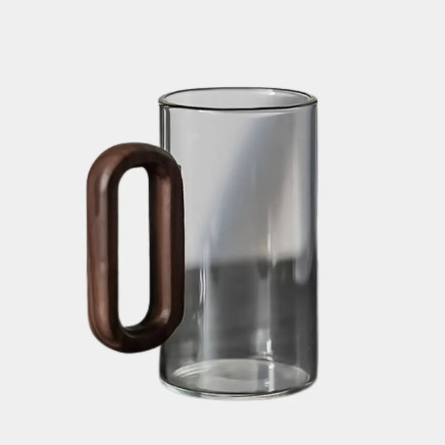 Glass Mug Set with Dark Walnut Handle | Eco-Friendly Mugs | GenTree Home