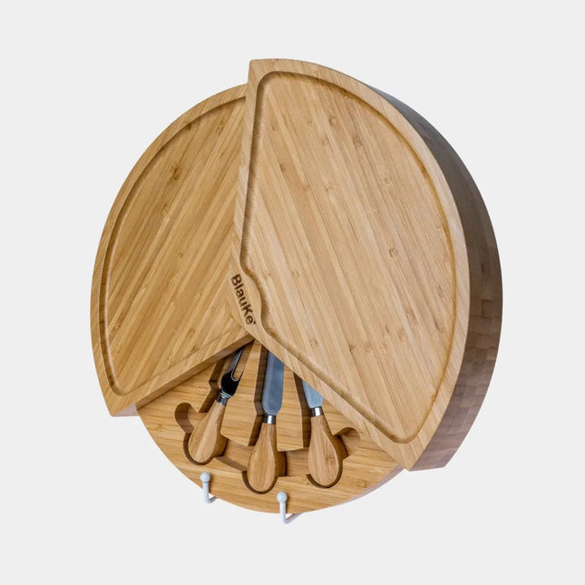 Bamboo Cheese Board and Knife Set | 14-Inch Rotating Board | GenTree Home