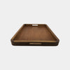 Close-up of integrated cutout handles and rich natural wood grain on solid acacia serving tray