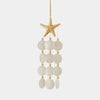 Bohemian capiz shell wind chime with white moon-shaped shells, handcrafted coastal home decor