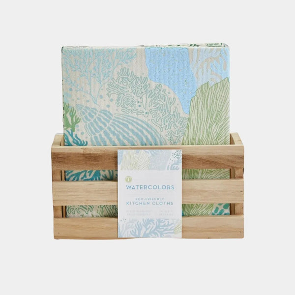 Sea Biodegradable Cleaning Cloth in Coral and Shell coastal prints
