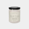 Ritual organic soy candle styled in a bedroom for meditation and self-care stress relief