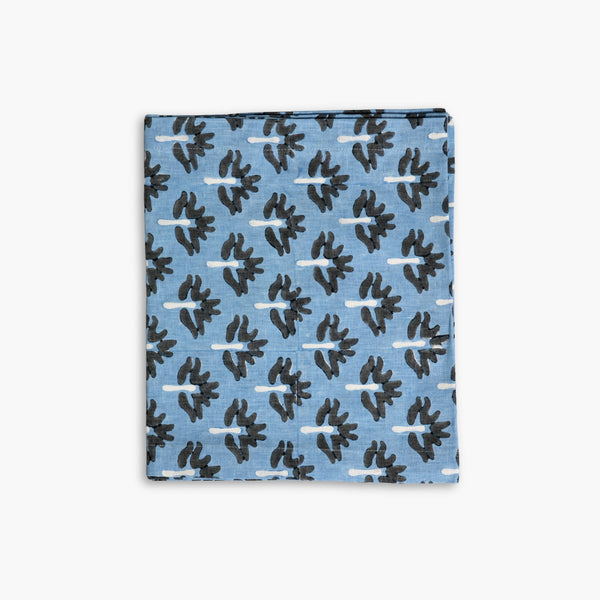 Banyan and Birch Zeenat hand-block printed linen table runner in steel blue