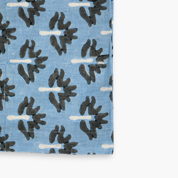 Banyan and Birch Zeenat hand-block printed linen table runner in steel blue, view 3