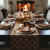 Banyan and Birch Nikhar hand-block printed linen table runner in chai brown, view 2