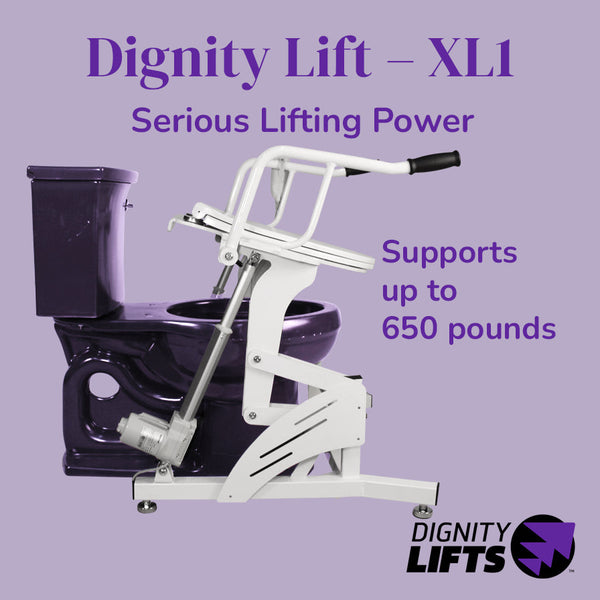 Dignity Lifts XL1 Extra Large Toilet Lift with seat raised, photo 2 of 6