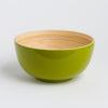 Large Green bowl with wooden interior on a white background