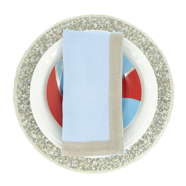 Chouchou Touch blue linen napkins with sparkle borders, set of 4, view 6