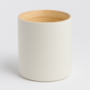 "Close-up of the smooth bamboo rim and artisanal finish of the LY mug"