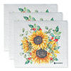 Set of sunflower-themed discloths with a floral design on a white background.