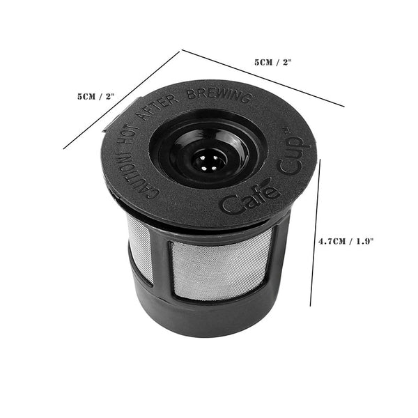 "Close-up of durable stainless steel mesh filter on a reusable Keurig compatible coffee pod."