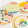 Abstract shapes print bamboo plate set, 4-piece shatterproof and biodegradable dinnerware