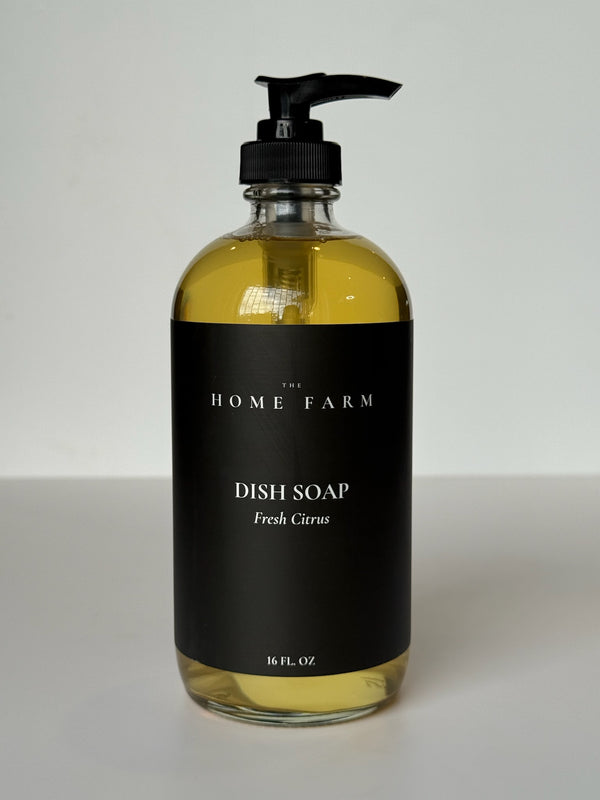Organic Dish Soap in 16oz glass jar on a modern kitchen counter