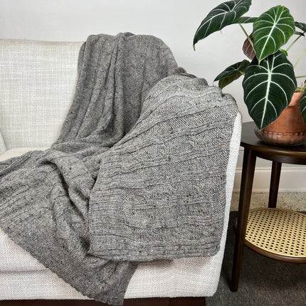 Smoke Gray Alpaca Throw | Handwoven Cable Knit Luxury | GenTree Home