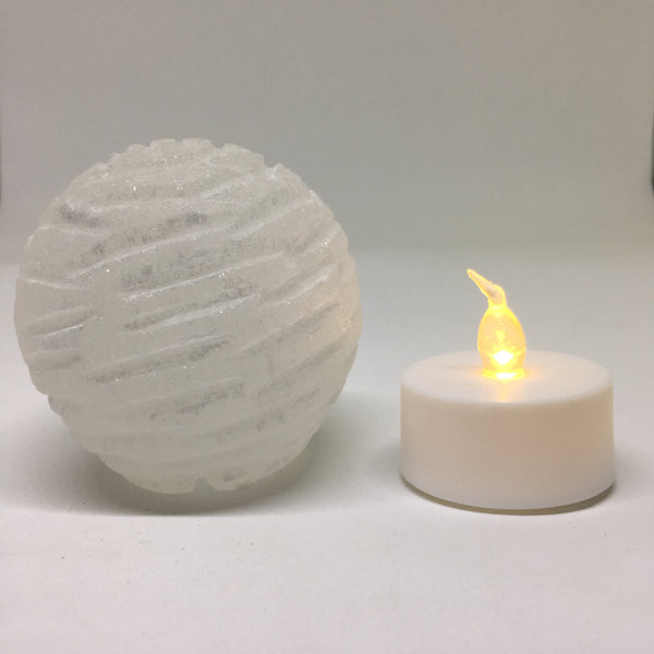Compact 2.5-inch selenite bubble lamp with LED tealight, portable crystal light for desk or travel