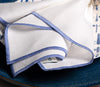 Chouchou Touch white linen napkins with blue satin-stitch edges, set of 4, view 4