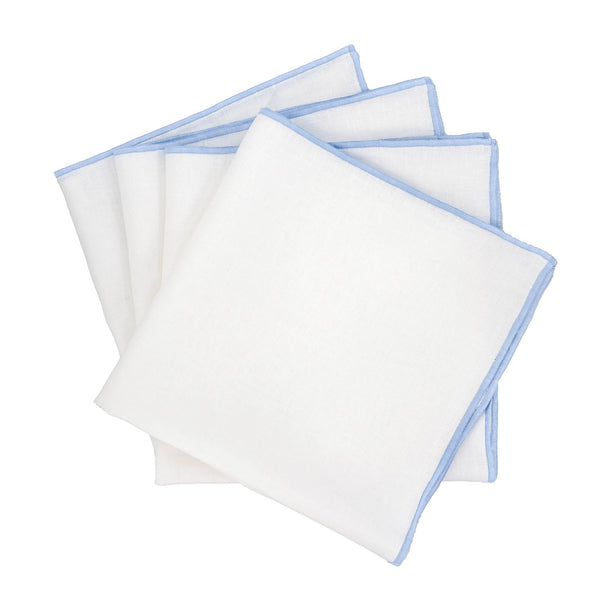 Chouchou Touch white linen napkins with blue satin-stitch edges, set of 4