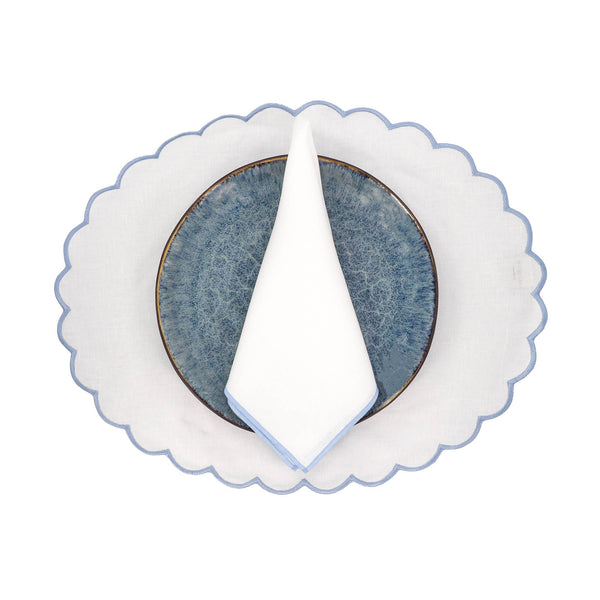 Chouchou Touch white linen napkins with blue satin-stitch edges, set of 4, view 6