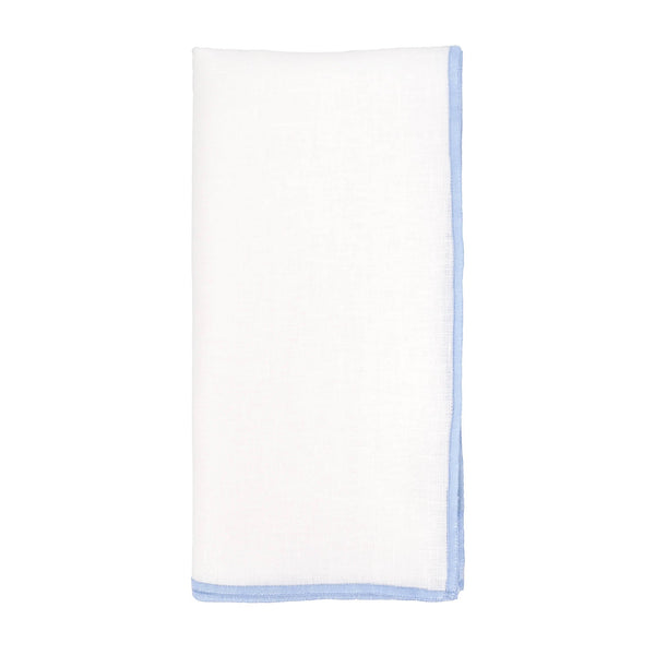 Chouchou Touch white linen napkins with blue satin-stitch edges, set of 4, view 7