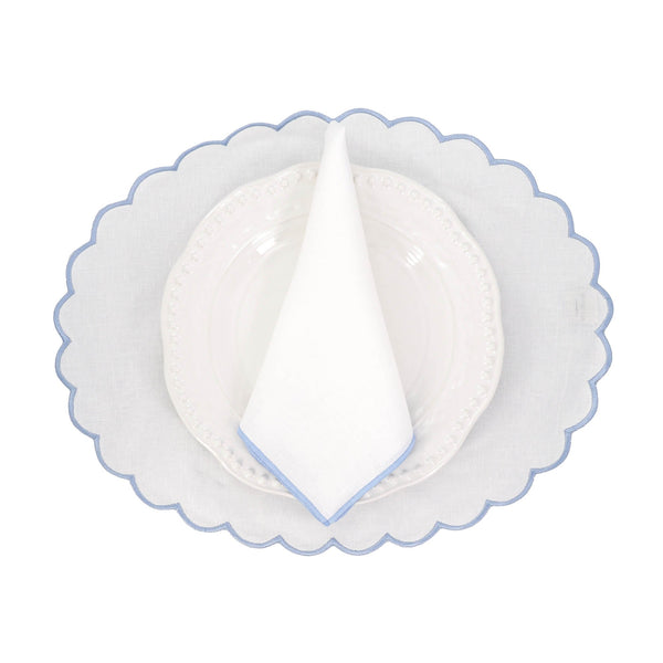Chouchou Touch white linen napkins with blue satin-stitch edges, set of 4, view 8
