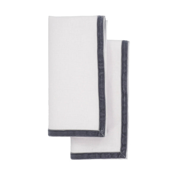 Chouchou Touch linen napkins with silver velvet borders, set of 4, view 4
