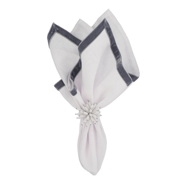 Chouchou Touch linen napkins with silver velvet borders, set of 4, view 5