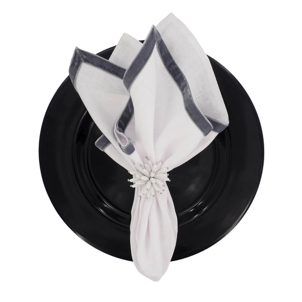 Chouchou Touch linen napkins with silver velvet borders, set of 4, view 6