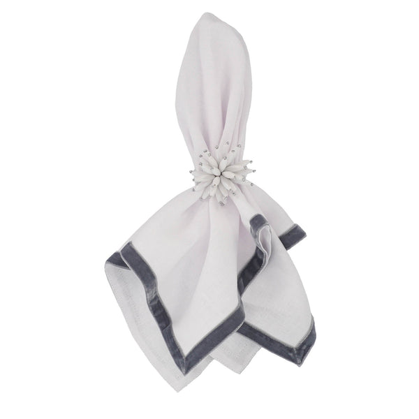 Chouchou Touch linen napkins with silver velvet borders, set of 4, view 7