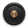 Top view of the black Alva Dutch oven lid with a round gold-toned knob