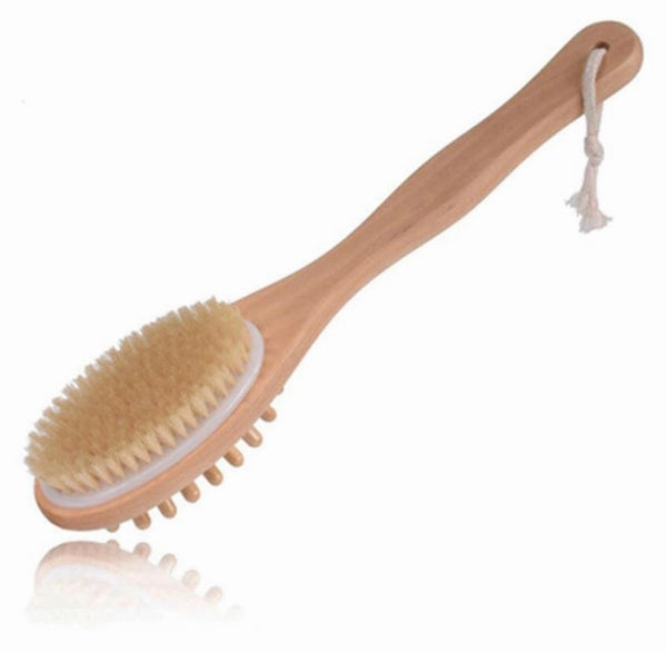 Wooden Bath and Body Brush with dual sided bristles for exfoliation and massage