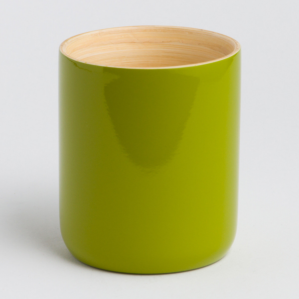 "Close-up of the smooth bamboo rim and artisanal finish of the LY mug"