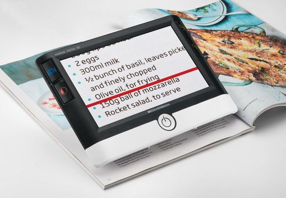 Eschenbach Visolux Digital magnifier showing enlarged text
