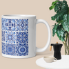 Interactive QR code mug on a modern office desk, tech-inspired drinkware for daily motivationduct mockup