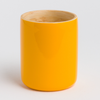 "Close-up of the smooth bamboo rim and artisanal finish of the LY mug"